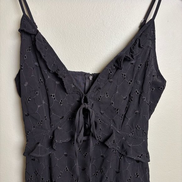 Storia Babydoll Black Dress Lined Sz M Eyelet Spaghetti Strap Cutouts Flirty Y2K - Picture 7 of 13